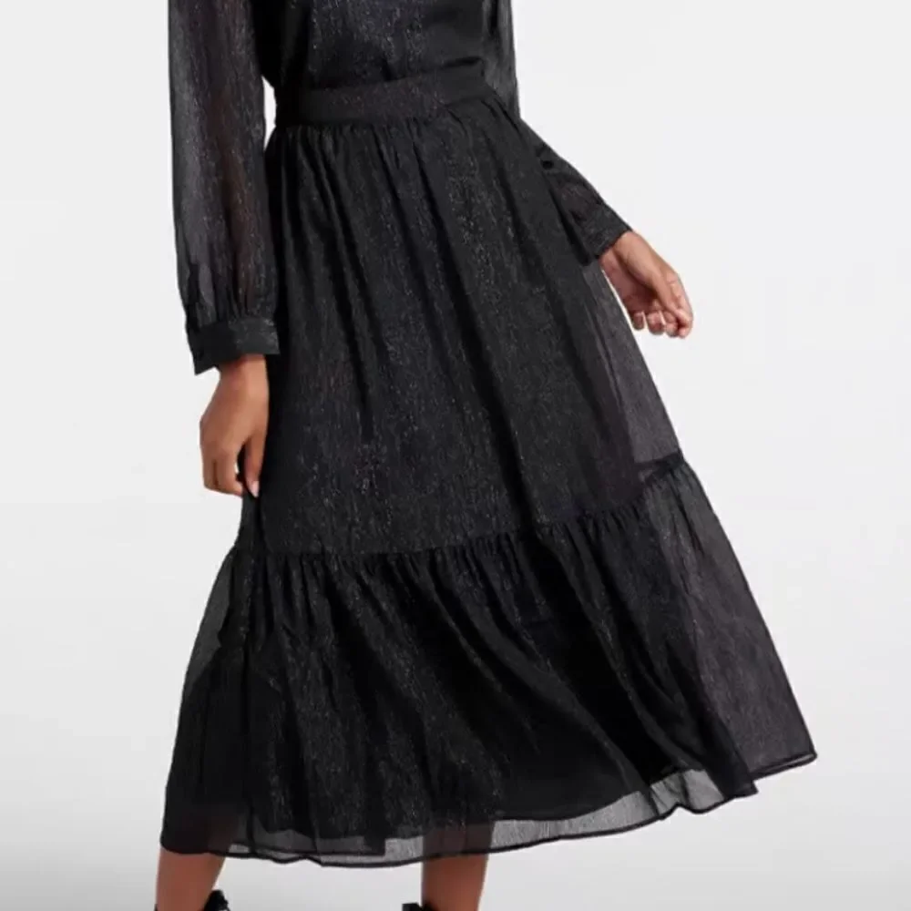 Modcloth Shimmering Rainfall Metallic Midi Skirt Tier Aline Black AU 12 US 8 NWT
